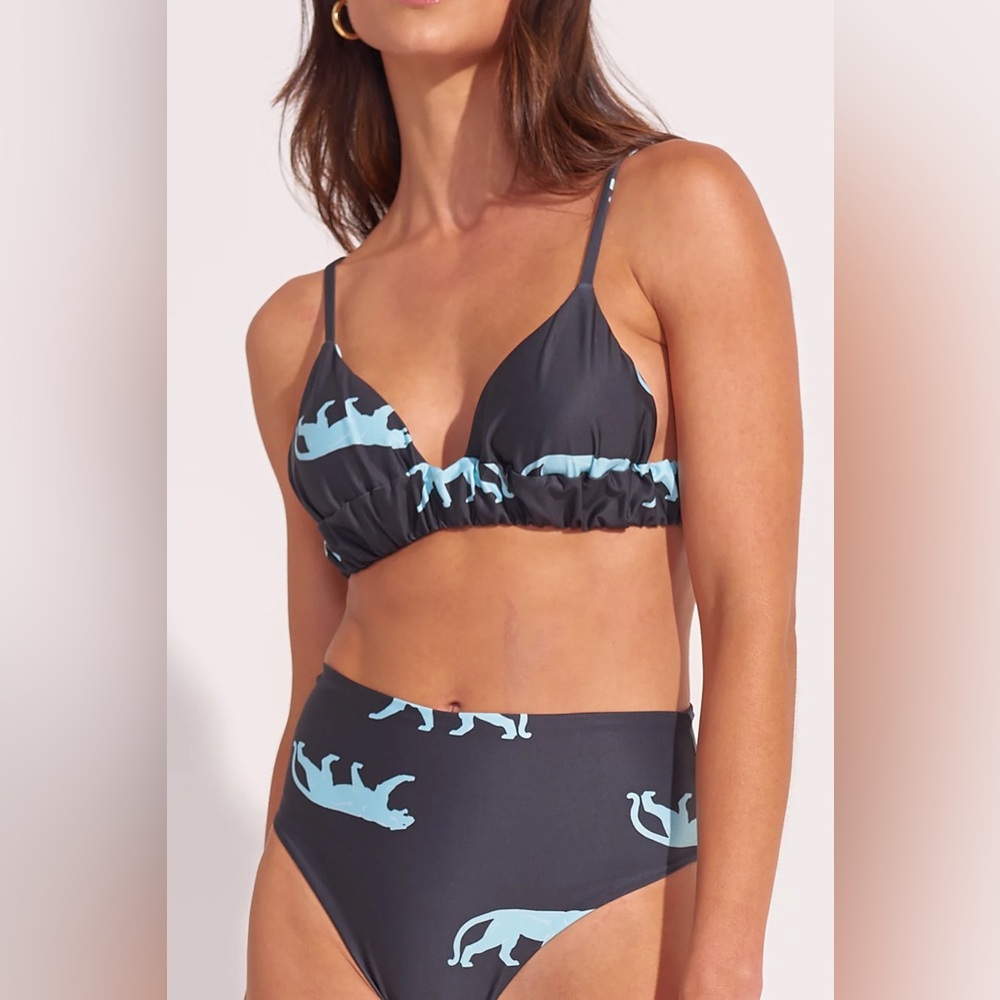 High-Waist Navy & Light Blue Panther Printed Bikini Set